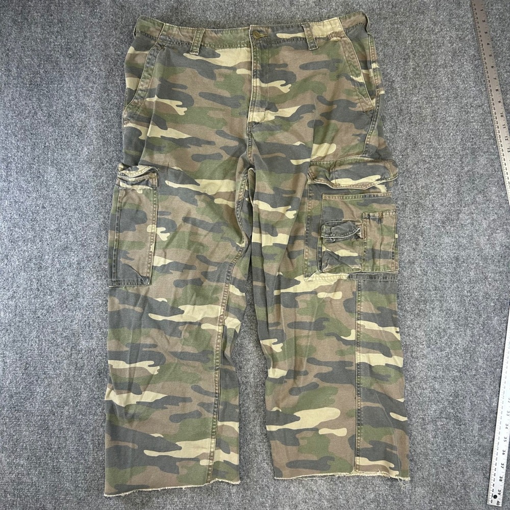 Faded Glory Mens Camo Cargo Pants Woodland Camouflage Raw Hem 38x32